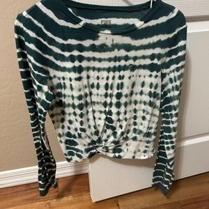 LIKE NEW! Women's Victoria's Secret PINK Teal/White Tie Dye 3/4 Crop - MEDIUM